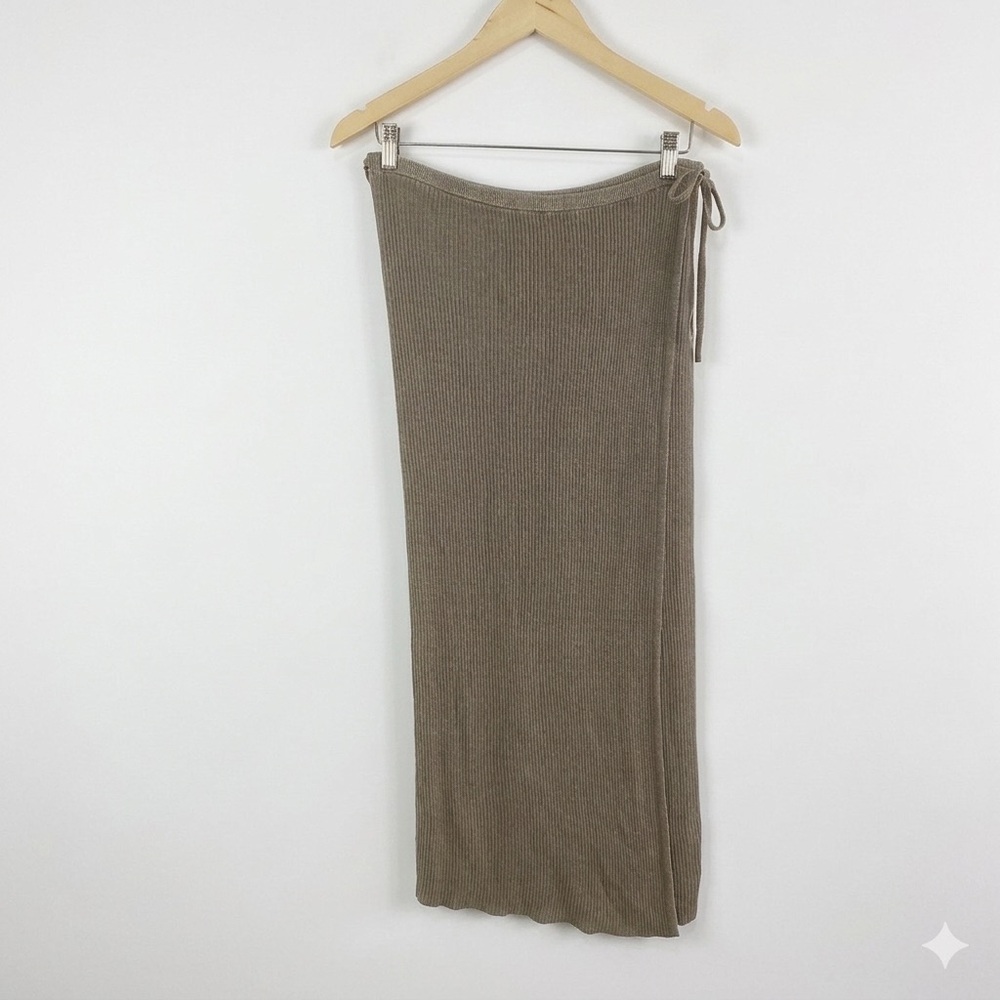 Free People Ribbed Knit Midi Wrap Skirt Oatmeal‎ Marled Size Medium